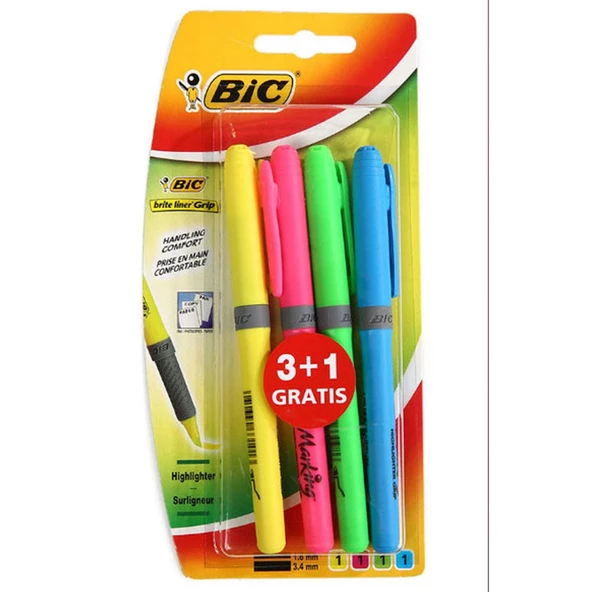 Bic Brite Liner Grip Fosforlu Kalem 4lü