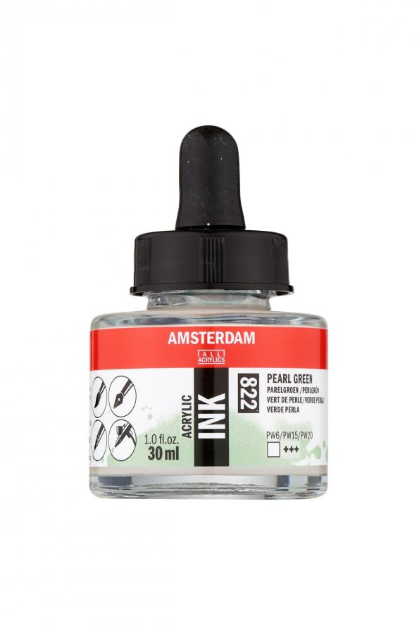 Amsterdam AMSTERDAM AKRİLİK MÜREKKEP : Acrylic Ink : 30ml : Pearl Green 822