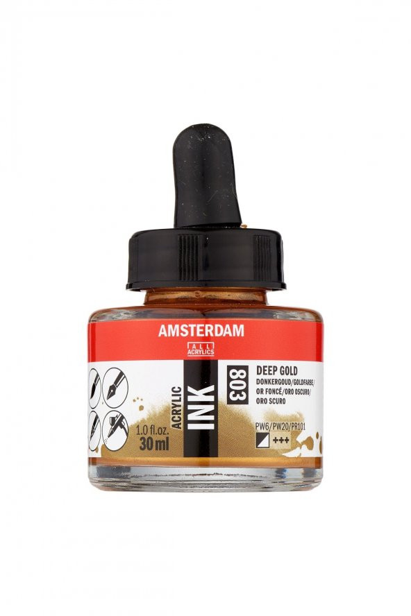 Amsterdam AMSTERDAM AKRİLİK MÜREKKEP : Acrylic Ink : 30ml : Deep Gold 803