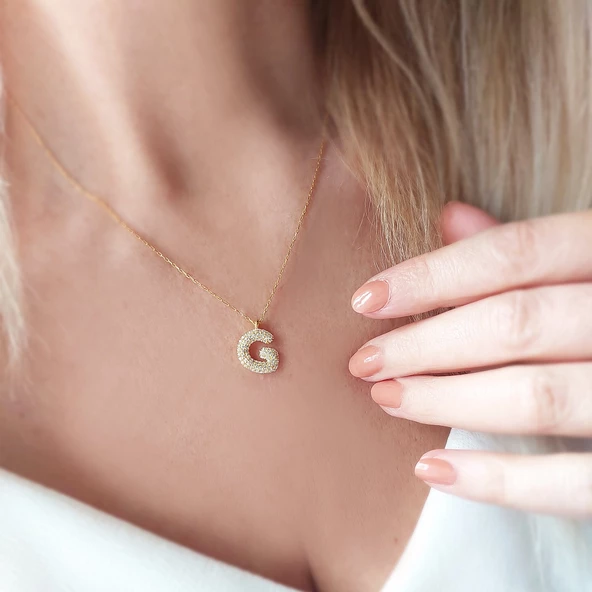 Vaoov 925 Ayar Gümüş Taşlı Harf Kolye - Resim 8