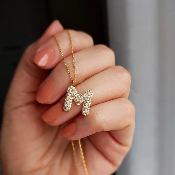 Vaoov 925 Ayar Gümüş Taşlı Harf Kolye ürün görseli