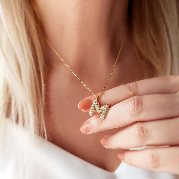 Vaoov 925 Ayar Gümüş Taşlı Harf Kolye - Resim 5