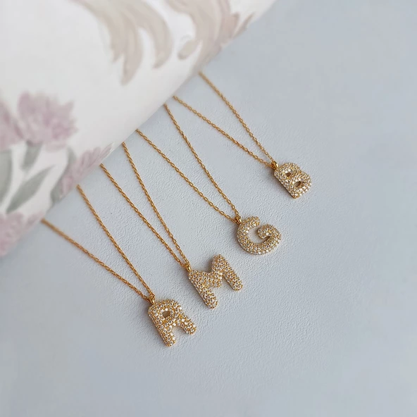 Vaoov 925 Ayar Gümüş Taşlı Harf Kolye - Resim 3