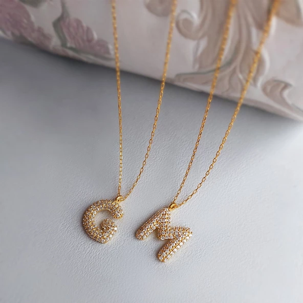 Vaoov 925 Ayar Gümüş Taşlı Harf Kolye - Resim 6