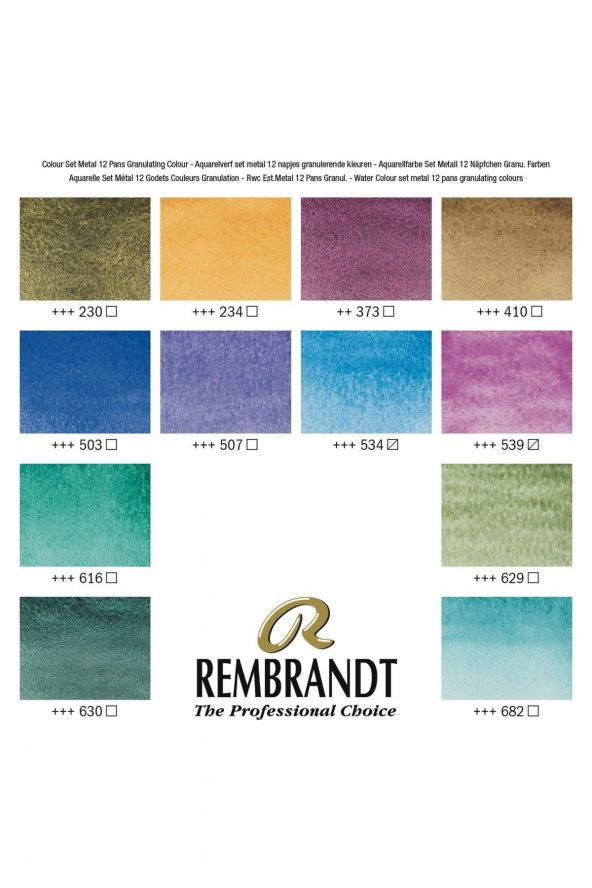 Rembrandt 12 RENK TABLET SULU BOYA SETİ - METAL KUTU (GRANULATED) - 4