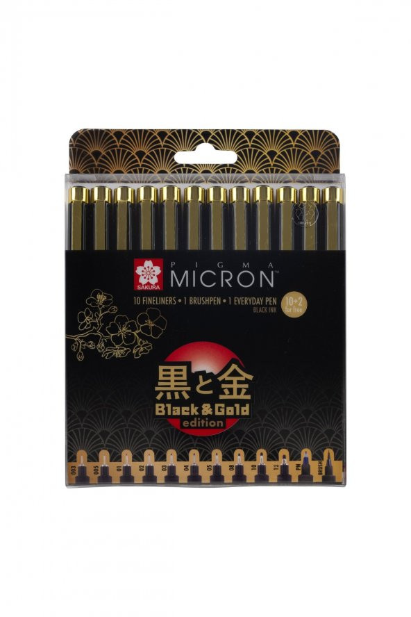 Sakura PİGMA MİCRON Teknik Kalem BLACK & GOLD EDITION SET 12Lİ