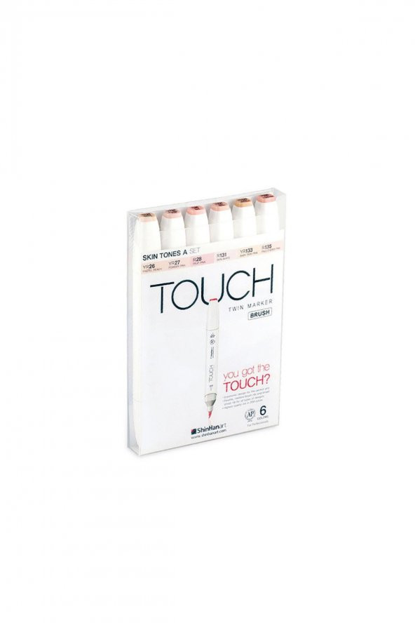 Shinhan Art TOUCH TWIN BRUSH PEN : Çift Taraflı Marker Seti : 6'LI TEN RENKLERİ A