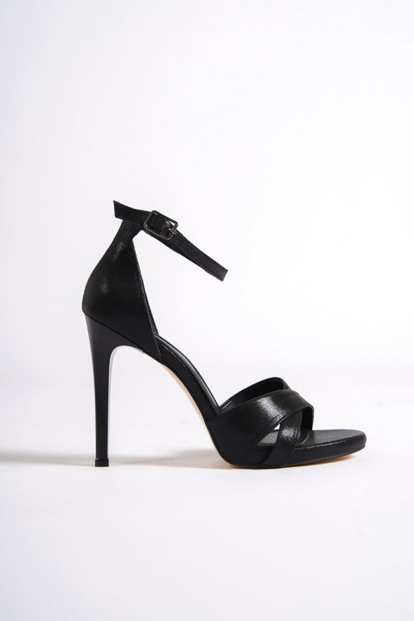 Pearl Siyah Simli Platform Topuklu Abiye Ayakkabı - Resim 2