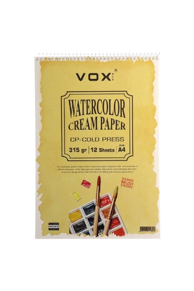 VOX Art Spiralli Watercolor Cream Paper Cold Press Sulu Boya Soğuk Baskı Defter A4 315gr 12yp