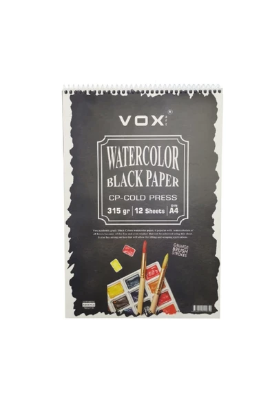 VOX Art Suluboya Sketch Defter A4 315gr 12 Yaprak Black Siyah
