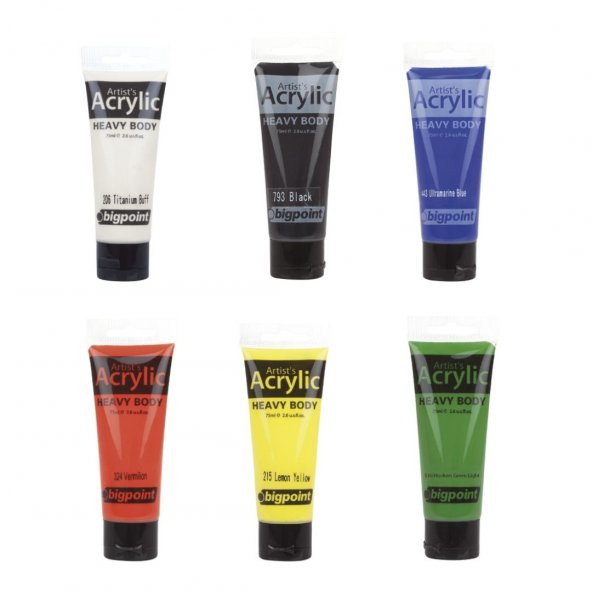 Bigpoint Heavy Body Artist's Akrililik Boya 75ml 6'lı Set Ana Renkler