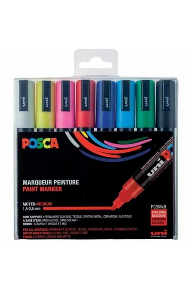Uni Posca Pc-5m 1.8-2.5mm - Ana Renkler Set (7+1)