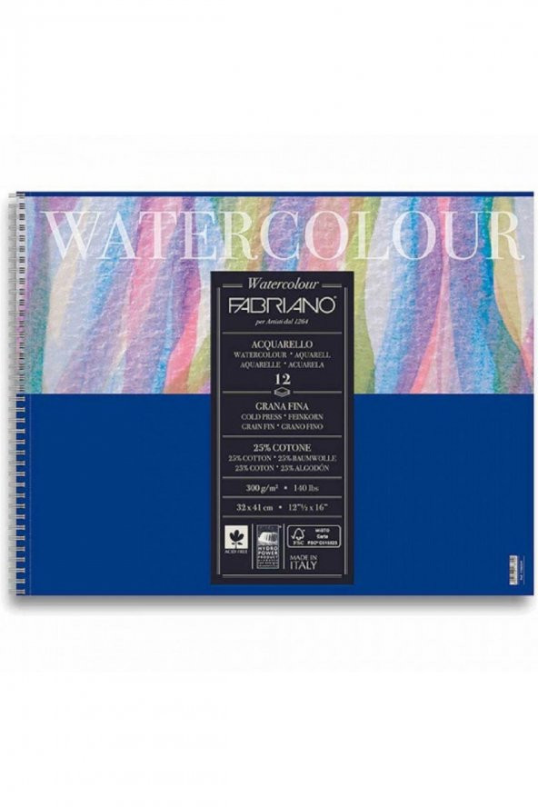 Fabriano Watercolour Cold Pressed 300gr Spiralli Sulu Boya Blok 12 Sayfa 32x41cm