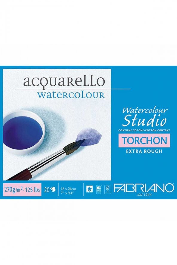 Fabriano Watercolour Torchon Extra Rough 270gr Sulu Boya Blok 20 Sayfa 18x24cm (4 Tarafı Yapışkanlı)