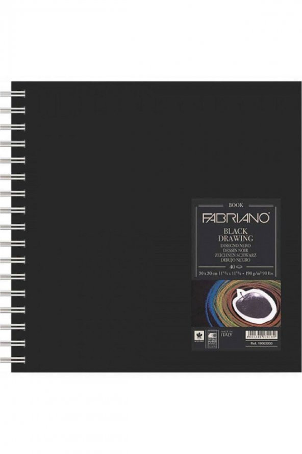 Fabriano Black Drawing Book Murillo Nero 190gr Squared Spiralli Çizim Blok 40 Sayfa 30x30cm