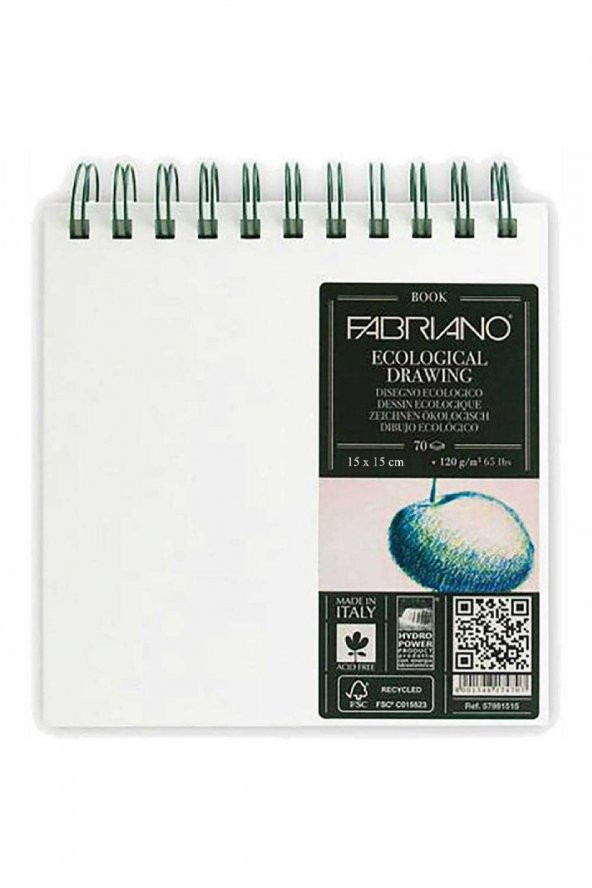 Fabriano Ecological Drawing Book 120gr Squared Spiralli Çizim Blok 70 Sayfa 15x15cm