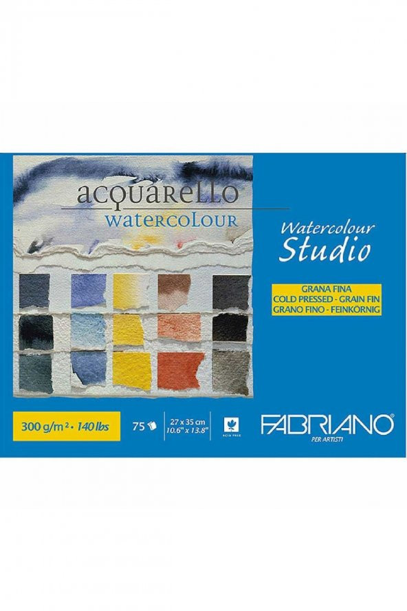 Fabriano Watercolour Cold Pressed 300gr Sulu Boya Blok 75 Sayfa Maxi Blocco 27x35cm (1 Tarafı Yapışkanlı)