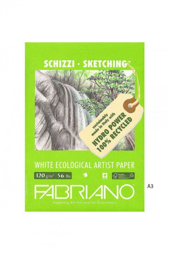 Fabriano White Ecological Artist Paper Natural Grain 120gr Çizim Blok 40 Sayfa A3 (29.7x42cm)