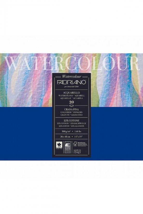 Fabriano Watercolour Cold Pressed 300gr Sulu Boya Blok 20 Sayfa 36x48cm (4 Tarafı Yapışkanlı)