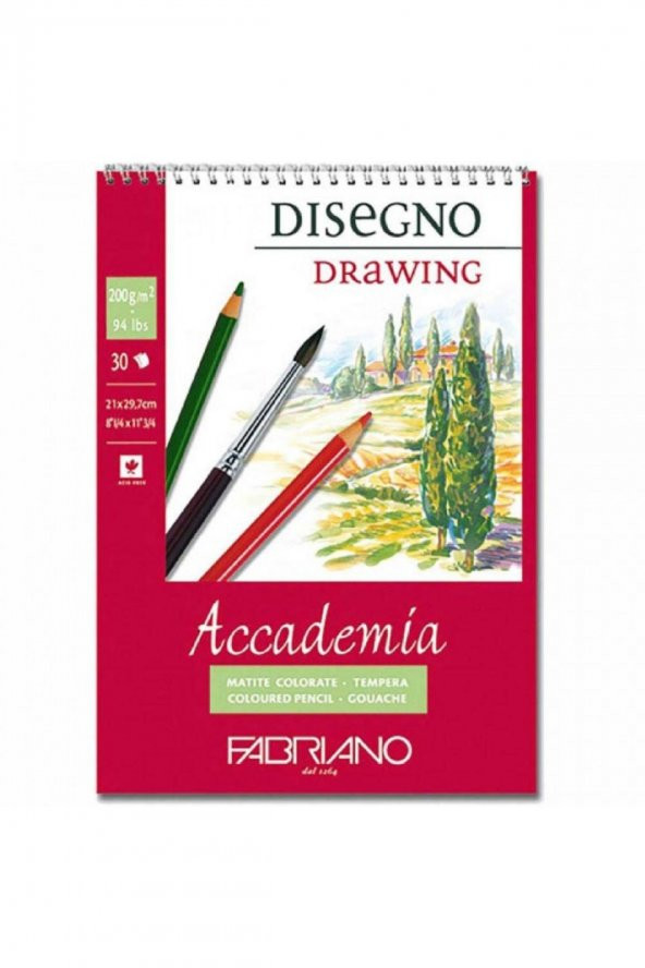 Fabriano Accademia Disegno 200gr Spiralli Çizim Blok 30 Sayfa A4 (21x29.7cm)