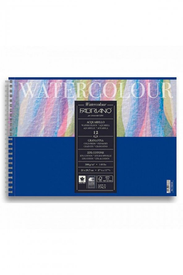 Fabriano Watercolour Cold Pressed 300gr Spiralli Sulu Boya Blok 12 Sayfa A4 (21x29.7cm)