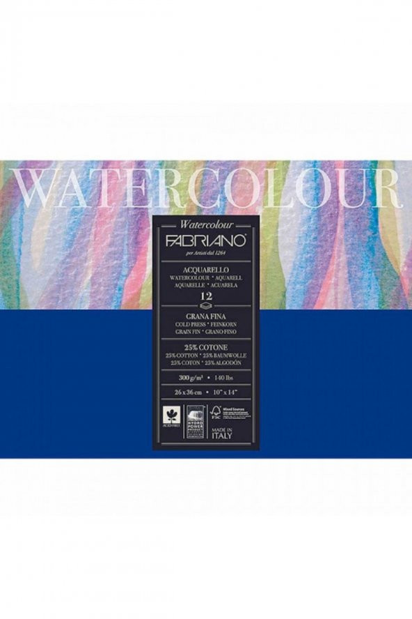 Fabriano Watercolour Cold Pressed 300gr Sulu Boya Blok 12 Sayfa 26x36cm
