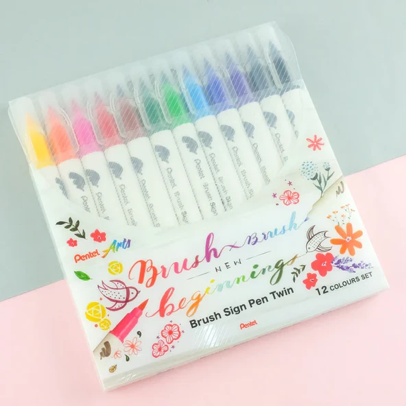 Pentel Arts Brush Sign Pen Twin 12'li Fırça Uçlu Kalem Set / SESW30C-12