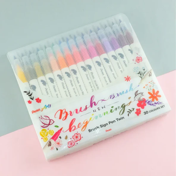 Pentel Arts Brush Sign Pen Twin 30'lu Fırça Uçlu Kalem Set / SESW30C-30