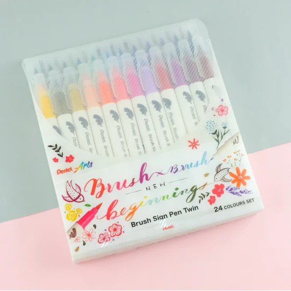 Pentel Arts Brush Sign Pen Twin 24'lü Fırça Uçlu Kalem Set / SESW30C-24