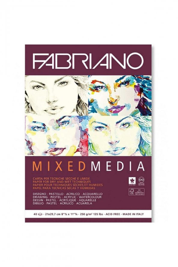 Fabriano Mixed Media White 250gr Çok Amaçlı Resim Blok 40 Sayfa A4 (21x29.7cm)