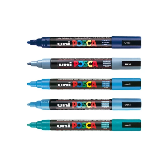 Uni Posca Marker Kalemi PC-5M (1.8-2.5mm) 5'li Set Mavi Tonları