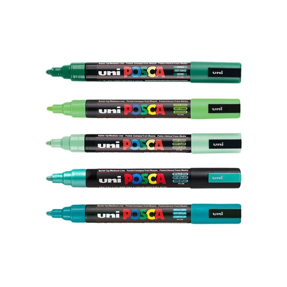 Uni Posca Marker Kalemi PC-5M (1.8-2.5mm) 5'li Set Yeşil Tonlar