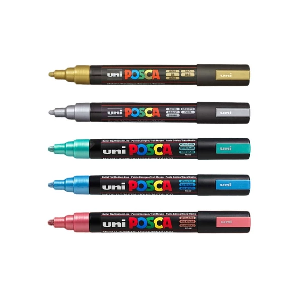 Uni Posca Marker Kalemi PC-5M (1.8-2.5mm) 5'li Set Metalik Tonlar