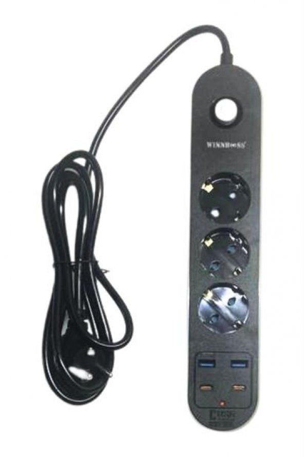 Vaykast® Isıya Dayanıklı Termal Akım Korumalı 3 Priz Girişli 2 USB Girişli 2 TYPE-C Girişli Pirz