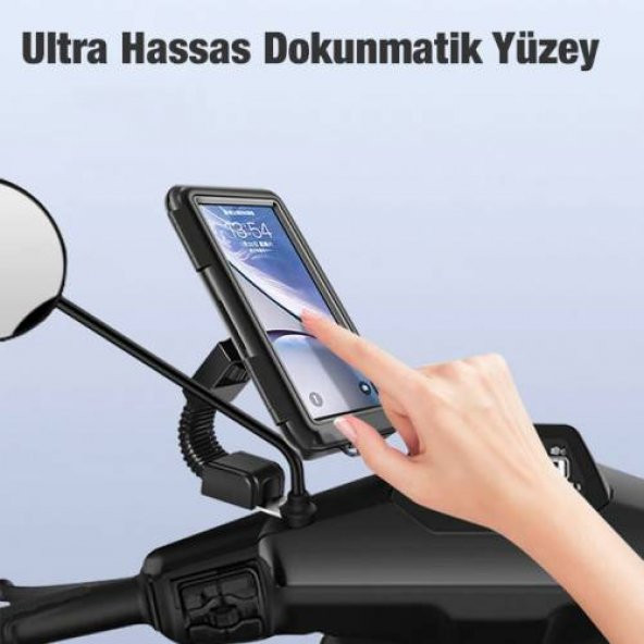 Coofbe Motosiklet, Scooter İçin Aynaya Takılan Su Geçirmez Telefon Tutucu, Dokunmatik Kapaklı Tutucu - 3