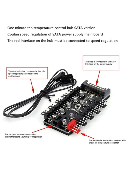 10 Port Fan Çoklayıcı Splitter 3 Pin 4 Pin Pwm Fan Kontrol Cihazı Fan Denetleyici Sata Girişli - 5