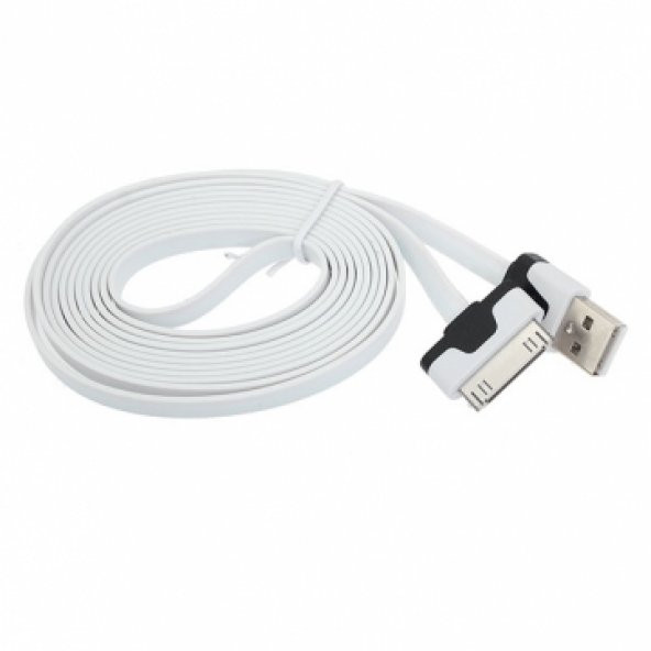 iPhone 4 Şarj Data Kablosu Yassı Slim Kırılmaz Kablo Flat Cable 1 metre ürün görseli