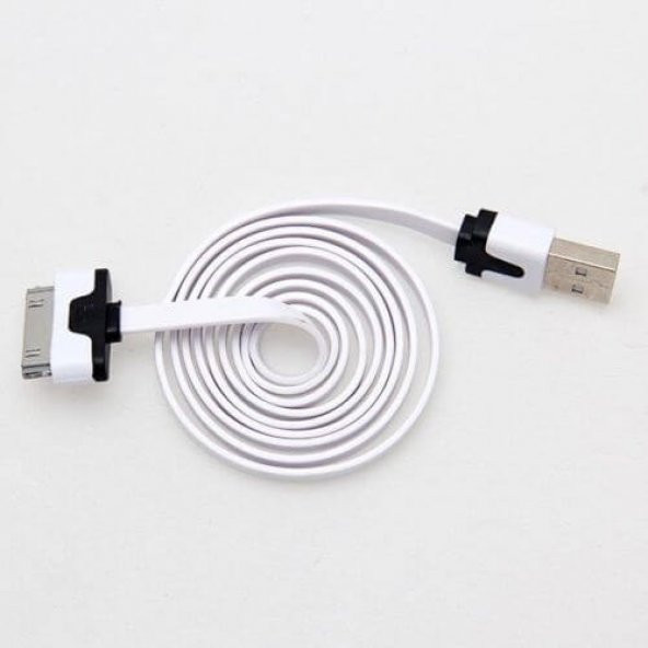 iPhone 4 Şarj Data Kablosu Yassı Slim Kırılmaz Kablo Flat Cable 1 metre - Resim 2