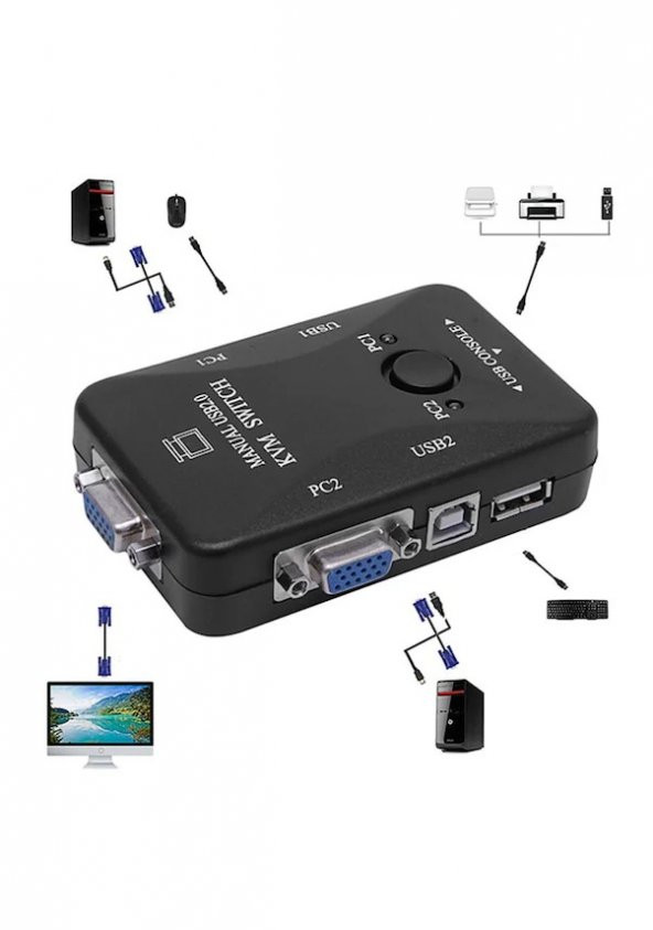 2 Port Usb Kvm Switch 2 Pc Kasa Tek Kontrol - 2