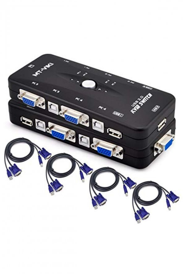 4 Port Usb Kvm Switch + 4 Adet Vga Kvm Kablo