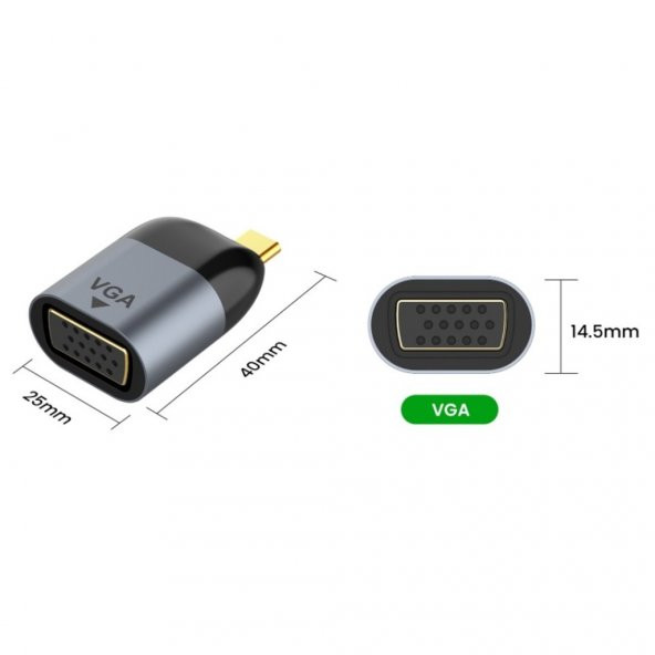 Type C To Vga Çevirici Dönüştürücü Adaptör Chipli Yüksek Çözünürlük - 2