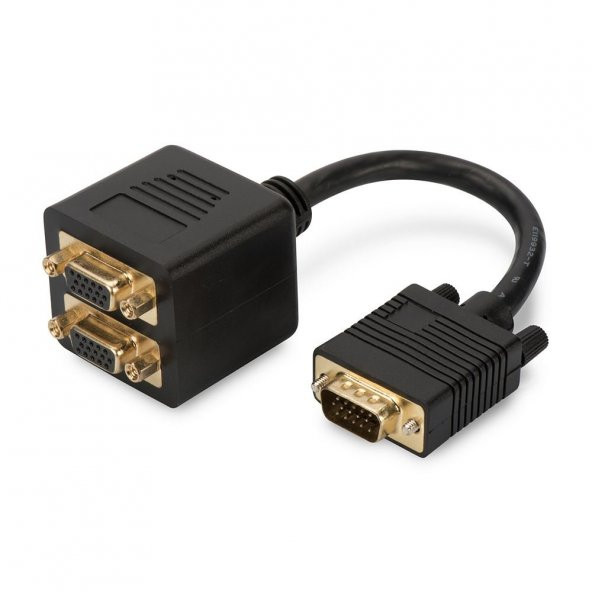 VGA Y Splitter Kablosu, 1 x  HD15 erkek <-> 2 x HD15 dişi yuva, 0.20 metre, CU, AWG28, çift ka