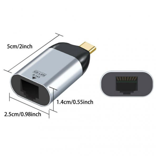 Type C To Ethernet Çevirici Dönüştürücü Ağ Adaptörü USB 3.1 To RJ45 1000Mbps Gigabit - 2