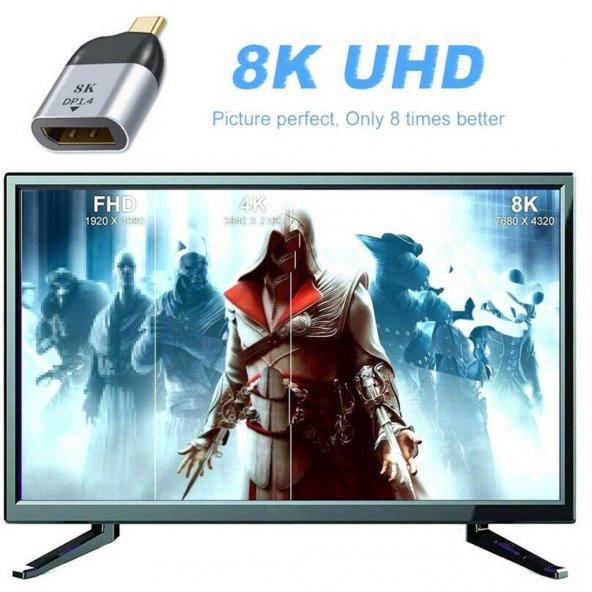 Type C To Displayport Çevirici Dönüştürücü Adaptör Usb 3.1 Erkek to DP Dişi - 3