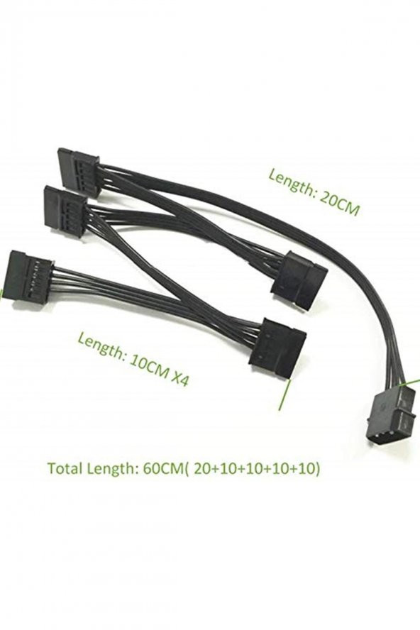 4355 Molex Ide 4 Pin To 5 Port Sata Power Hdd Güç Çoklayıcı Kablosu - 2