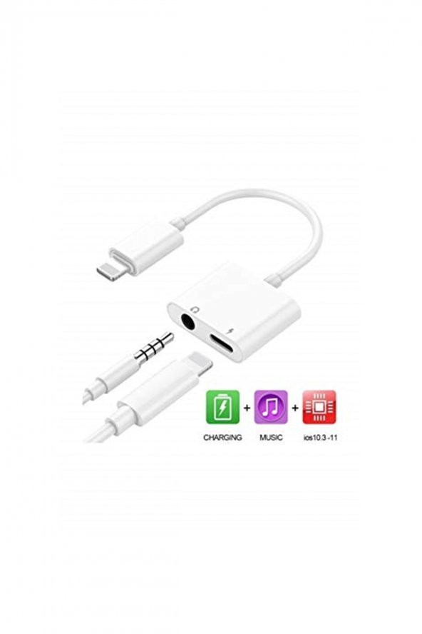 4420 Lightning 3.5mm Kulaklık Şarj Çevirici Dönüştürücü Çoklayıcı, Iphone 7-8 -11 Max Plus - 3