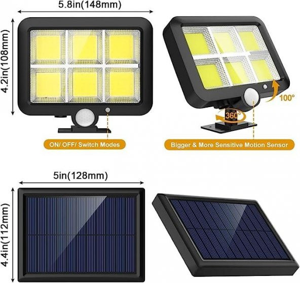 Güneş Enerjili Solar Şarjlı Bahçe Aydınlatma 3 Modlu Duvar Lambası Kamp Feneri - 4