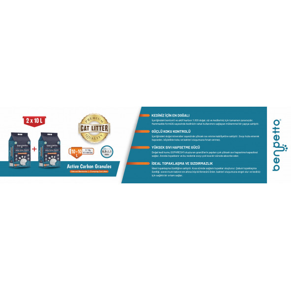 BENPETTO  AA250  Aktif Karbon Granüllü  2'Li 2x10 20 Lt Topaklanan Kedi Kumu / Cat Litter - 7