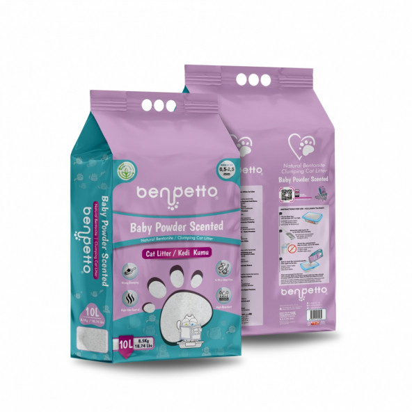 BENPETTO BB250 Bebek Pudrası Parfümlü  2'Li 2x10 20 Lt Topaklanan Kedi Kumu / Cat Litter - 2