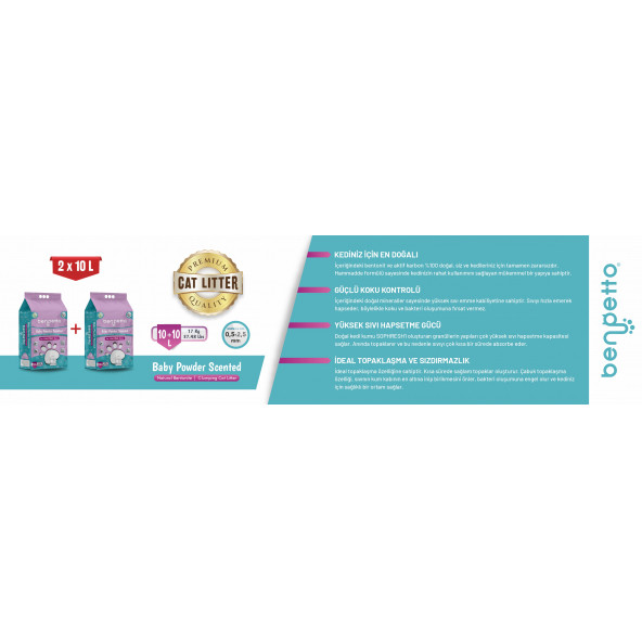 BENPETTO BB250 Bebek Pudrası Parfümlü  2'Li 2x10 20 Lt Topaklanan Kedi Kumu / Cat Litter - 8